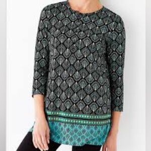 J. Jill 1/2-Button Border Print Boho Knit Tunic Top